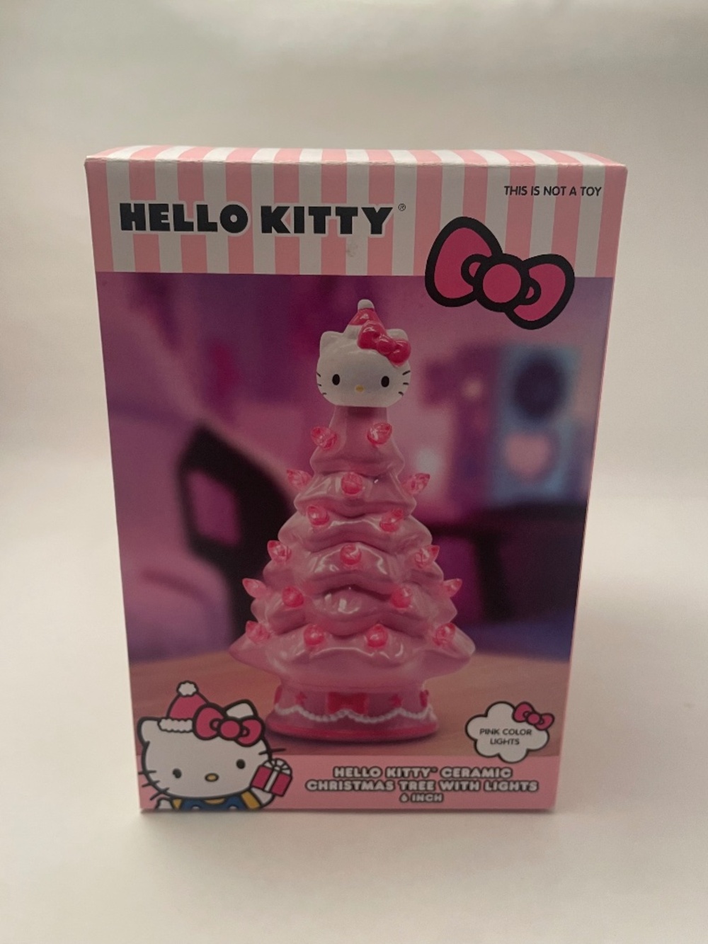 Hello Kitty Sanrio Ceramic Christmas Tree with Lights 6" Pink New In Box